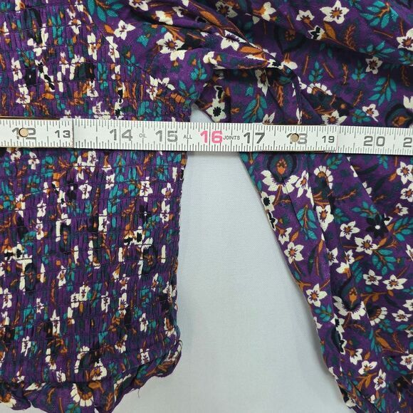Band of the Free Smocked Crop Top Floral Long Sleeve Blouse Size L - Picture 4 of 10